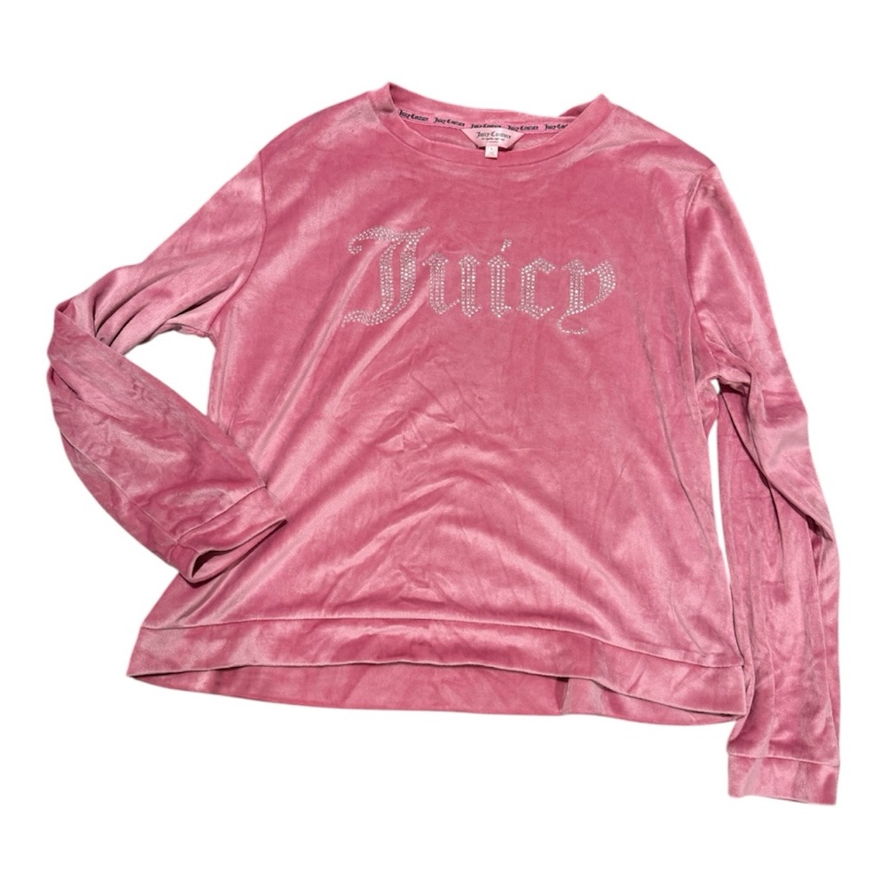 Juicy Couture Y2K Pink Velour Rhinestone Sweatshirt Sleepwear Top